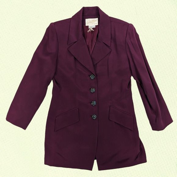 Vintage Rickie Freeman for Teri Jon 100%‎ Silk Blazer Purple Women’s 12 - Picture 3 of 6